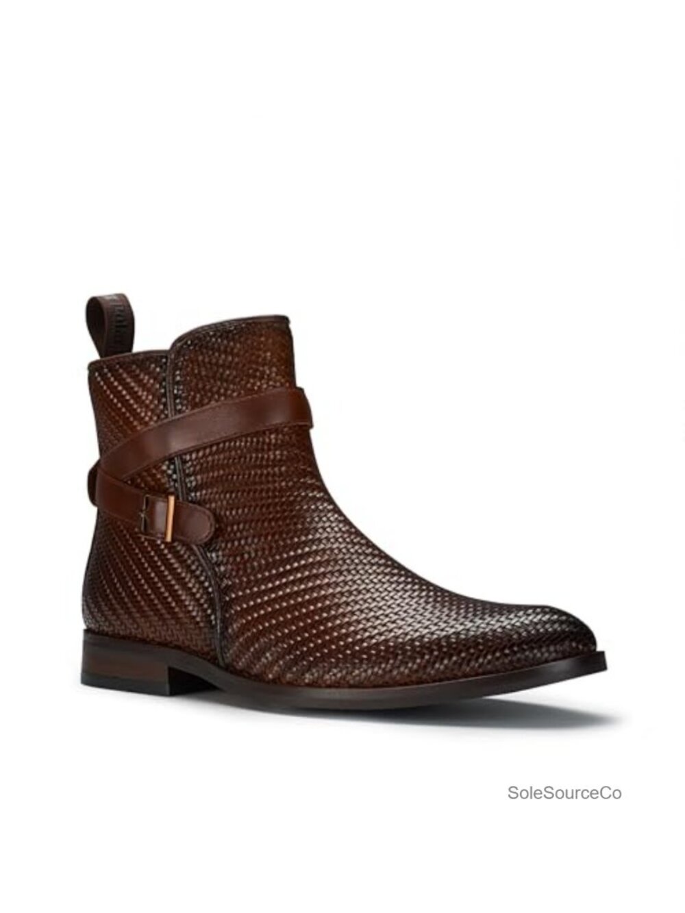 Men's Engineer Boot Motorcycle Ankle Boot Side Zip Buckle Strap Woven Faux